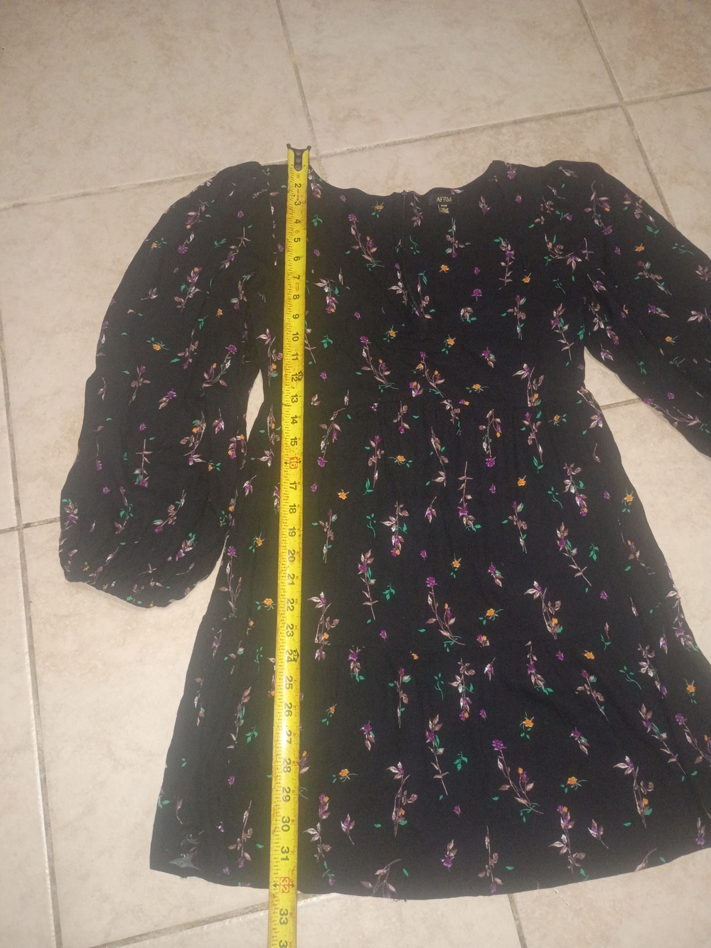 AFRM Black Floral Puff-Sleeve Mini Dress - Picture 8 of 9